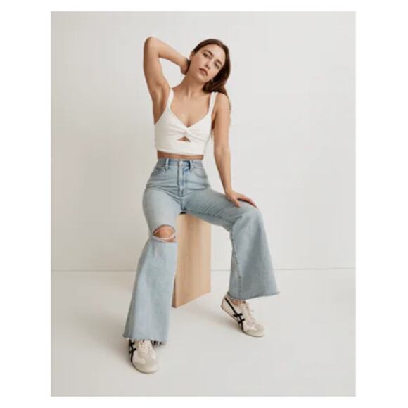 Madewell Tops - Madewell Cream Cutout Knot-Front Crop Tank Top Size XXS